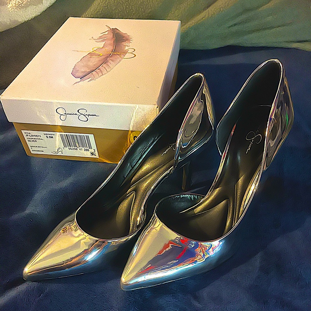 Jessica Simpson sz 9.5 mirror metallic silver heels